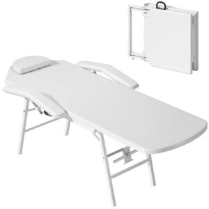 Bærbar massagebrik, sammenklappelig massagebrik med betræk i kunstlæder, skumpolstring, stålramme, hvid