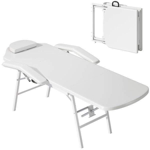 Bærbar massagebrik, sammenklappelig massagebrik med betræk i kunstlæder, skumpolstring, stålramme, hvid