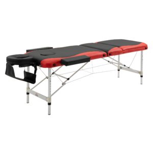 Massagebord, højdejusterbar, aluminium og skumplast sort+rød, 215 x 81 x 61-84 cm