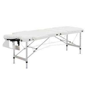 Massageborde foldbare kosmetikborde højdejusterbar massagebord massageseng aluminium skumplast hvid 215 x 81 x 61-84 cm