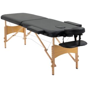 Massagebriks, foldbar massagesofa, højdejusterbar massagebænk til spa, salon, kunstlæder, træ, sort
