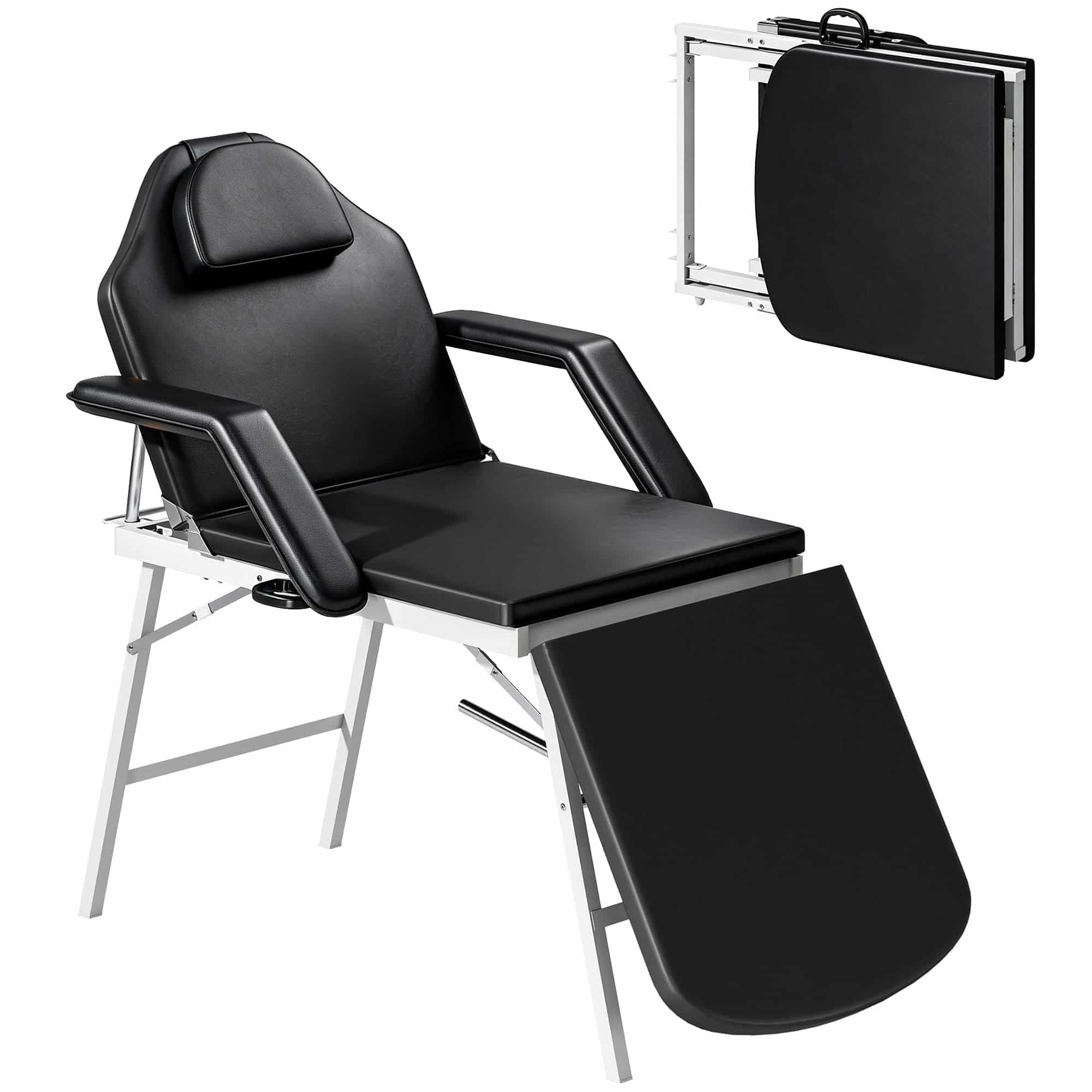 Bærbar massagebriks, 3-delt justerbar kosmetikbriks med ansigtsudskæring, aftagelig nakkestøtte og armlæn