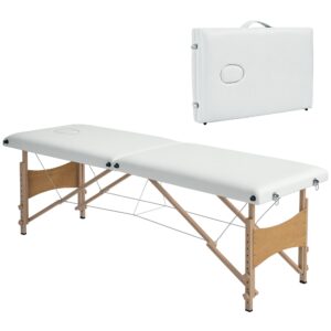 Mobil massagebriks, 2 zoner, foldbar, højdejusterbar, 60 cm bred, med bæretaske, træfødder, cremehvid