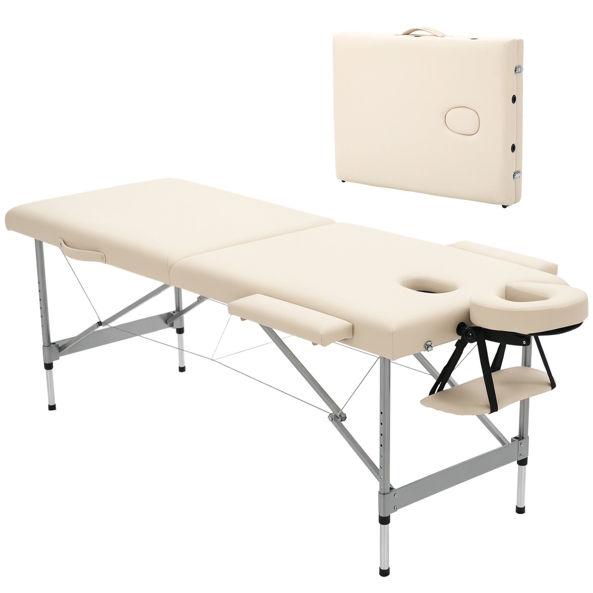 Sammenklappelig massagebriks, inklusive ansigtsåbning, armlæn, håndstøtter, bærbar massagebriks, 186 cm x 71 cm x 83 cm